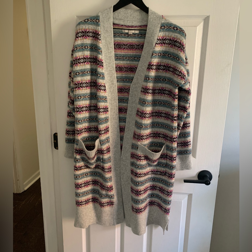Loft Gray And Pink Striped Cardigan
